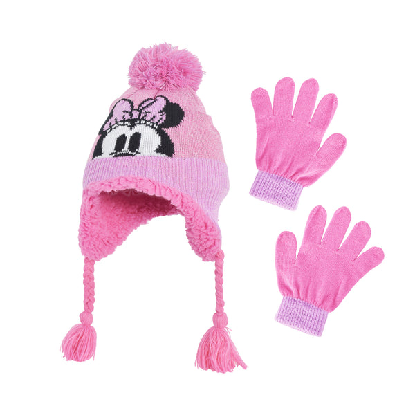 Concept One Disney Minnie Mouse Beanie Hat And Gloves Set Kids Polka Dot Cuffed Winter Knit Cap