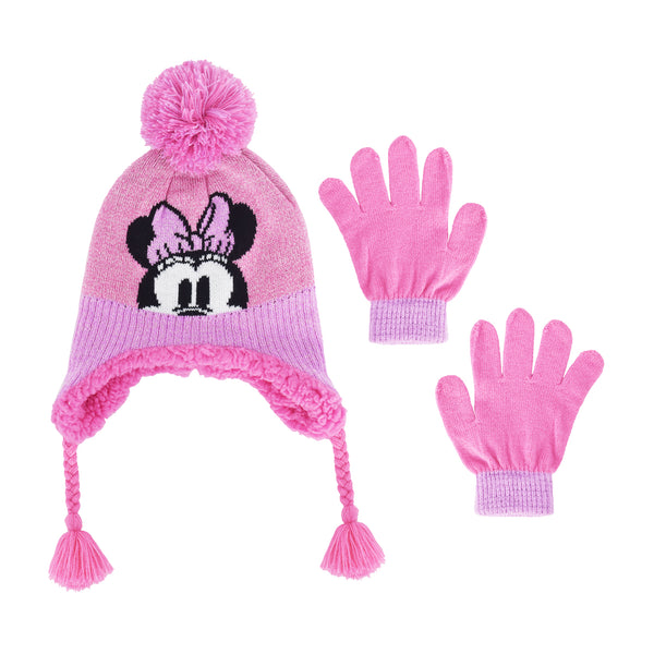 concept one Disney Minnie Mouse Beanie Hat and Gloves Set Kids Polka Dot Cuffed Winter Knit Cap