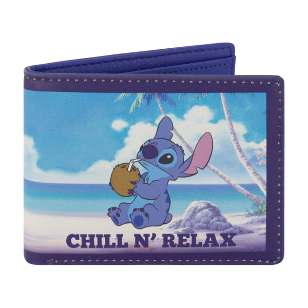 Concept One Disney STITCH CHILL N RELAX PRINT Bifold Wallet Slim Wallet With Decorative Tin Unisex