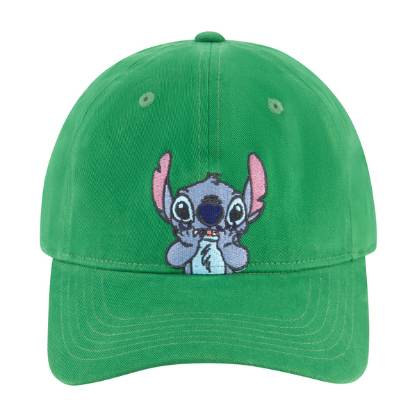 Concept One Disney Stitch Hands On Face Peek A Boo Dad Cap Green