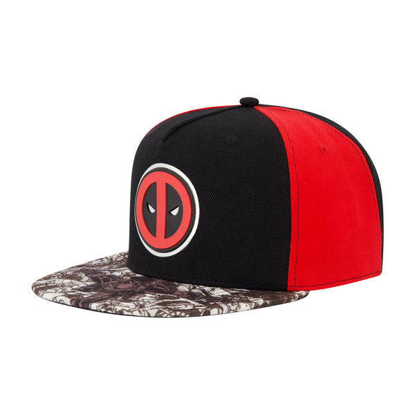 Concept One Marvel Deadpool Baseball Hat Face Logo Adjustable Flat Brim Snapback Hat Black One Size