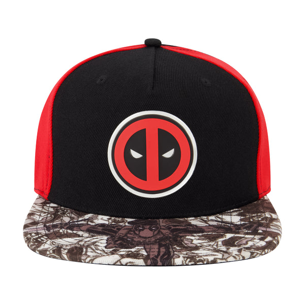concept one Marvel Deadpool Baseball Hat Face Logo Adjustable Flat Brim Snapback Hat Black One Size