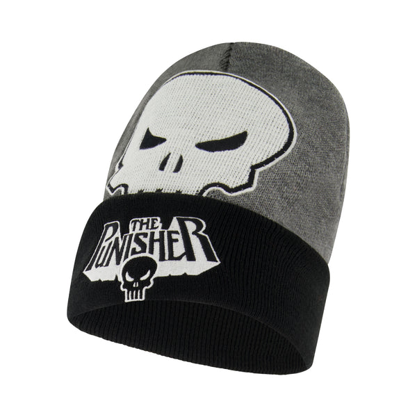 Concept One Marvel The Punisher Beanie Hat LED Light Up Winter Knit Cap With Skull Logo And Cuff Grey One Size