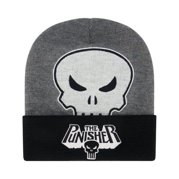 concept one Marvel The Punisher Beanie Hat LED Light Up Winter Knit Cap with Skull Logo and Cuff Grey One Size
