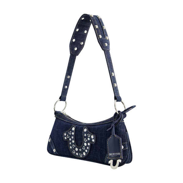 Concept One STUDDED HORSESHOE DE True Religion Horseshoe Denim Shoulder Bag Denim