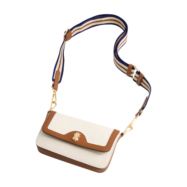 Concept One Tommy Bahama Leather Trim Solid Canvis Double Crossbody Natural