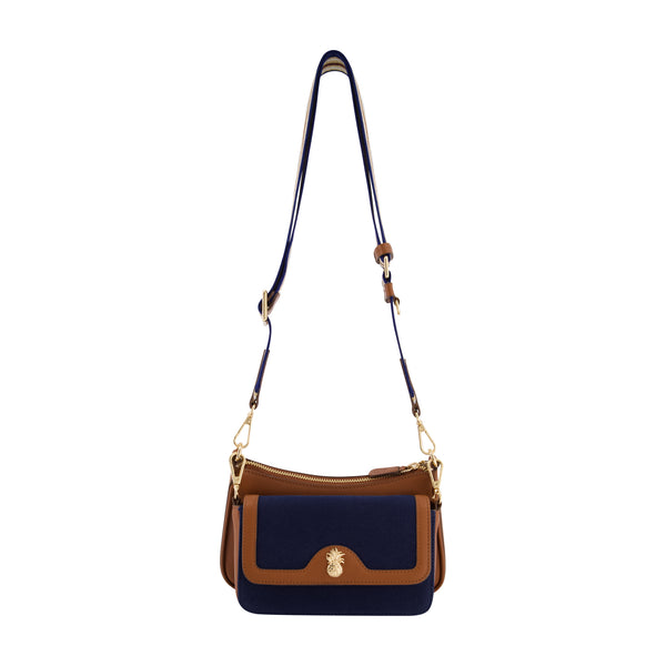 concept one Tommy Bahama Leather Trim Solid Canvis Double Crossbody Navy/Tan