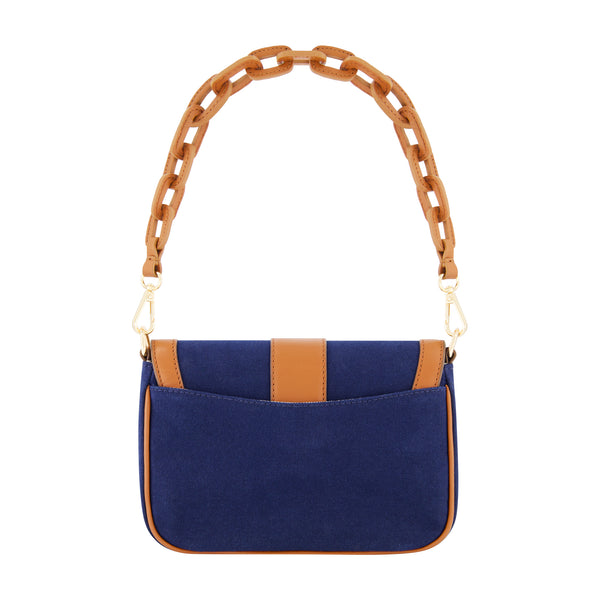 Concept One Tommy Bahama Solid Canvas Flap With Double Leather Stap. Navy/Tan