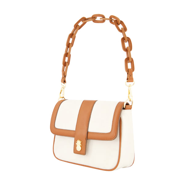 Concept One Tommy Bahama Solid Canvas Flap With Double Leather Stap. Natural