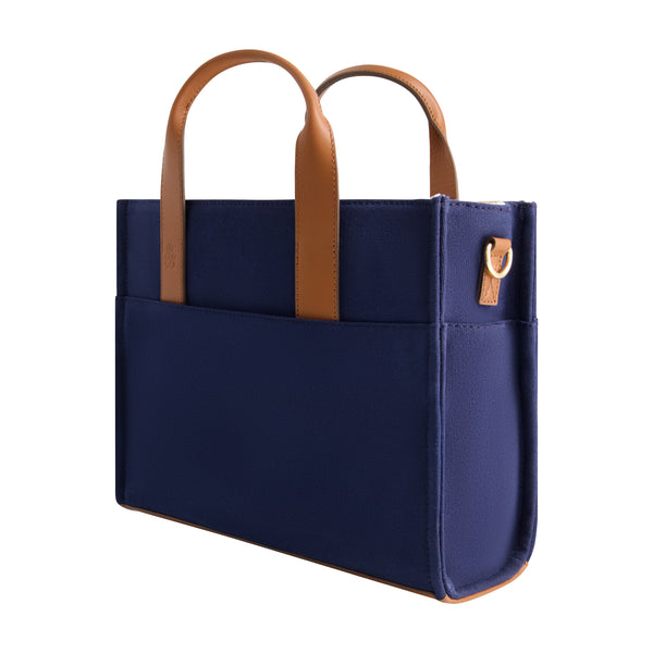 Concept One Tommy Bahama Solid Canvas Mediium Tote With Leather Trim Navy/Tan