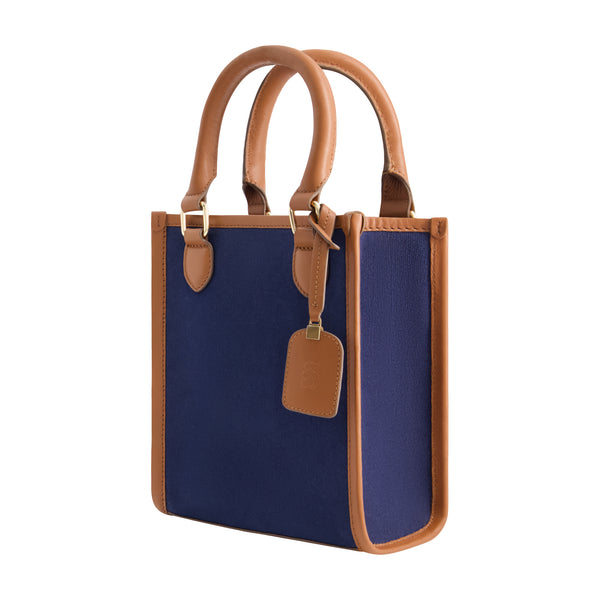 Concept One Tommy Bahama Solid Canvas North South Tote With Leather Trim Navy/Tan