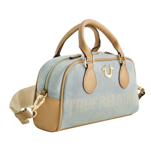Concept One True Religion Denim Logo Mini Satchel Crossbody Bag LIGHT BLUE