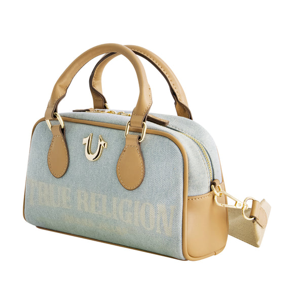 Concept One True Religion Denim Logo Mini Satchel Crossbody Bag LIGHT BLUE