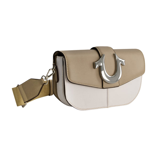 Concept One True Religion Denim Saddle Bag With Oversized Horseshoe Logo TAUPE