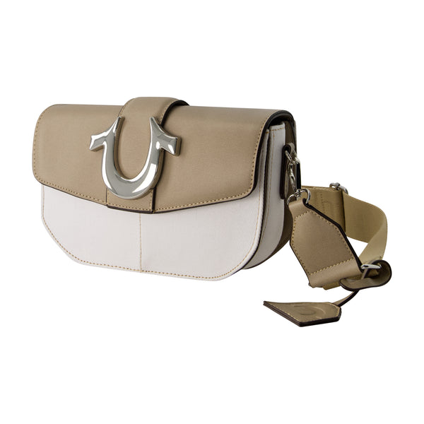 Concept One True Religion Denim Saddle Bag With Oversized Horseshoe Logo TAUPE