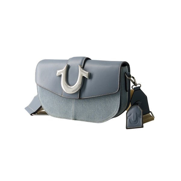 Concept One True Religion Denim Saddle Bag With Oversized Horseshoe Logo Blue