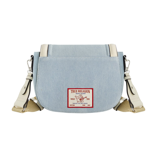Concept One True Religion Distressed Logo Denim Saddle Bag LIGHT BLUE