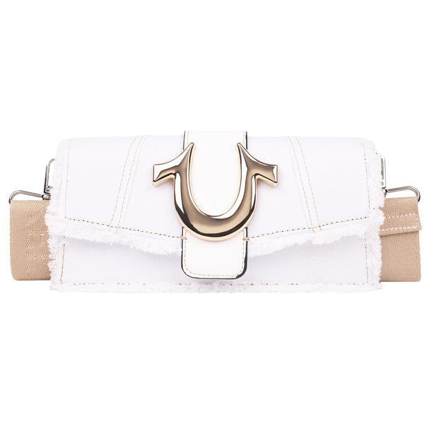 concept one True Religion Frayed Denim Flap Bag with Logo Strap