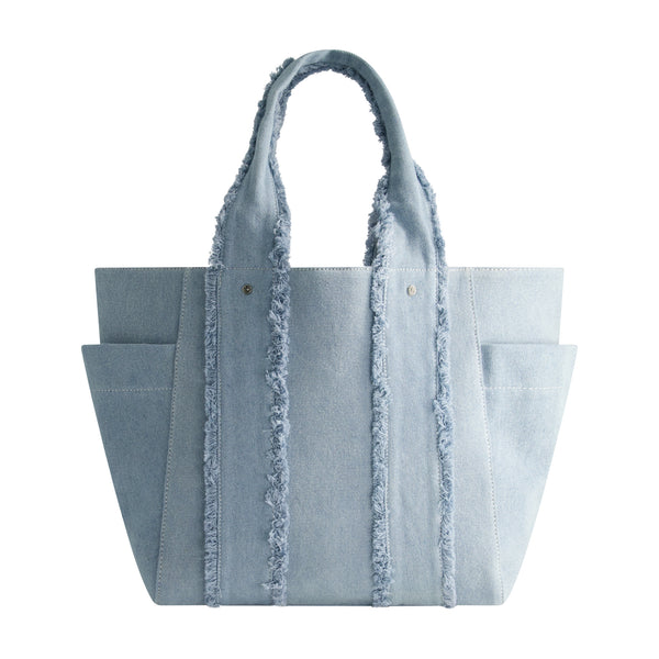 Concept One True Religion Frayed Handle Solid Denim Tote