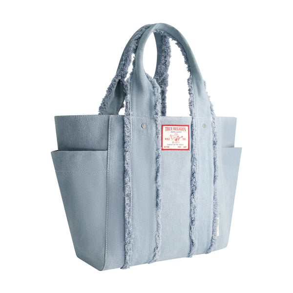 Concept One True Religion Frayed Handle Solid Denim Tote