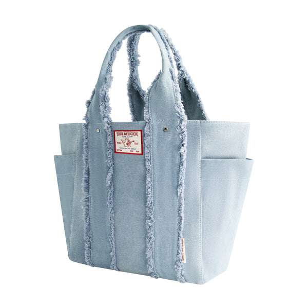Concept One True Religion Frayed Handle Solid Denim Tote