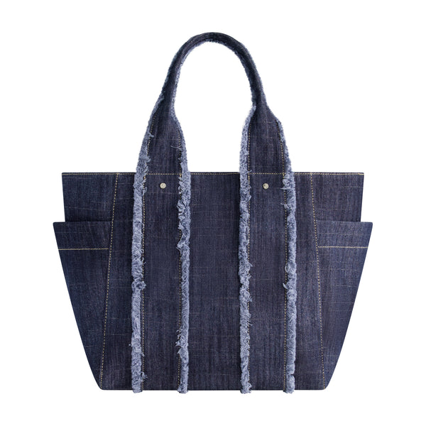 Concept One True Religion Frayed Handle Solid Denim Tote