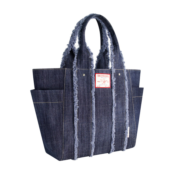 Concept One True Religion Frayed Handle Solid Denim Tote