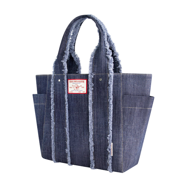 Concept One True Religion Frayed Handle Solid Denim Tote