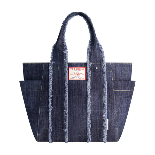 concept one True Religion Frayed Handle Solid Denim Tote