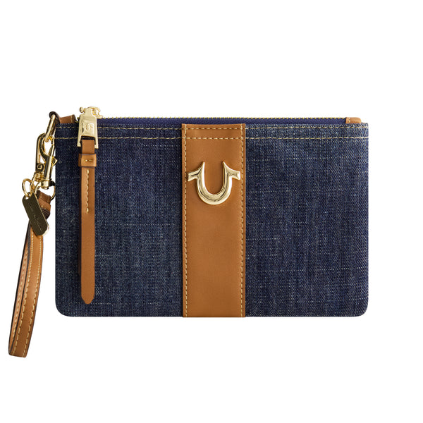 concept one True Religion Horseshoe Denim Wristlet Pouch DARK DENIM