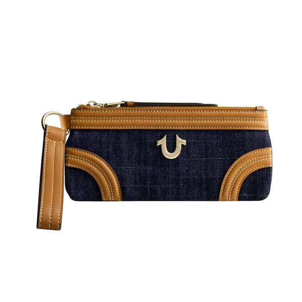 concept one True Religion Horseshoe Denim Wristlet Wallet DARK DENIM