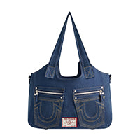 concept one True Religion Horseshoe Stitch Denim Satchel Medium Blu