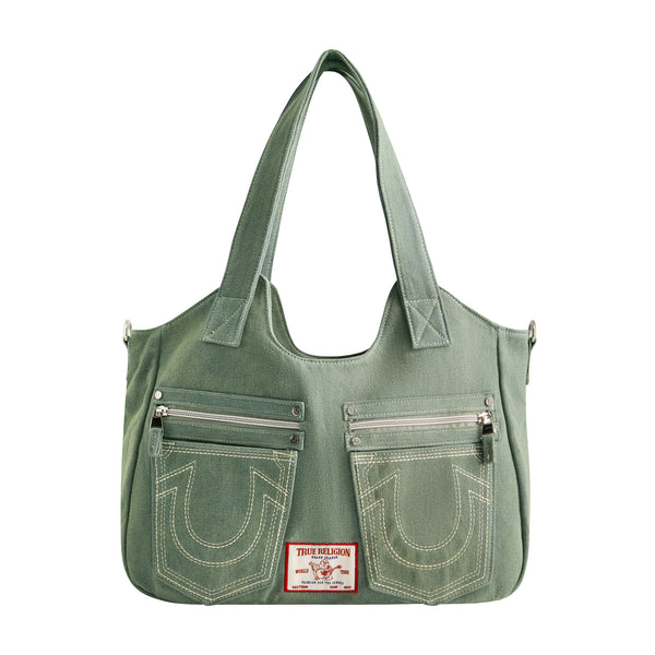 concept one True Religion horseshoe stitch sage satchel