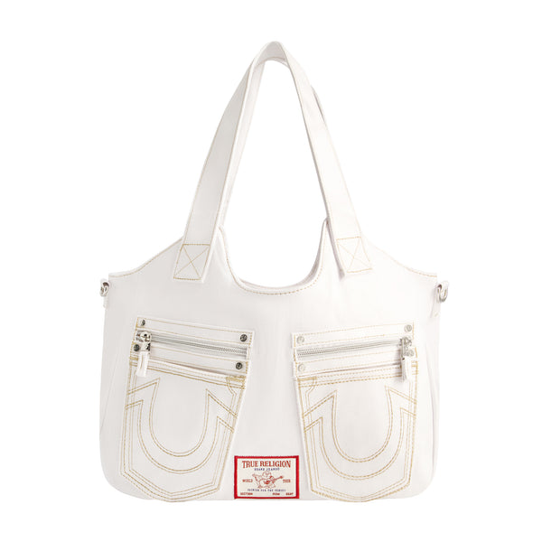 concept one True Religion horseshoe stitch white satchel