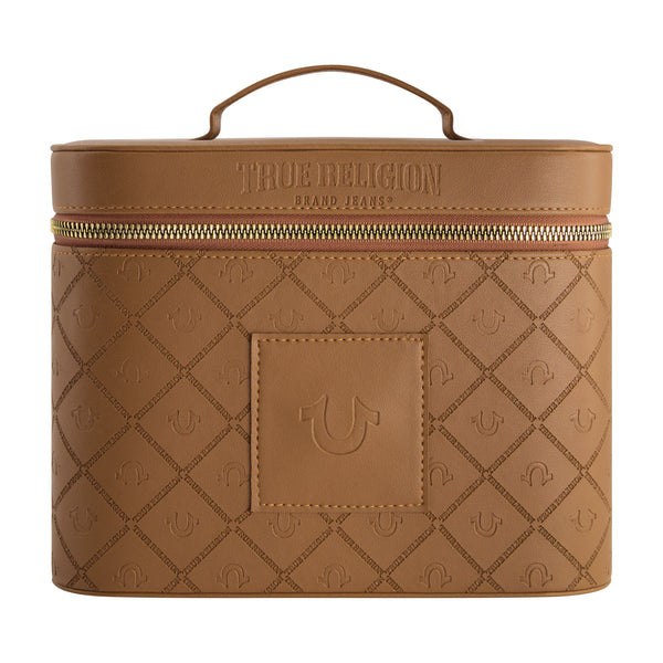 concept one True Religion large Cosmetic case with mirror BROWN/NATU