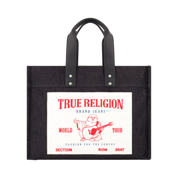 Concept One True Religion Large Washed Black Denim Tote Black