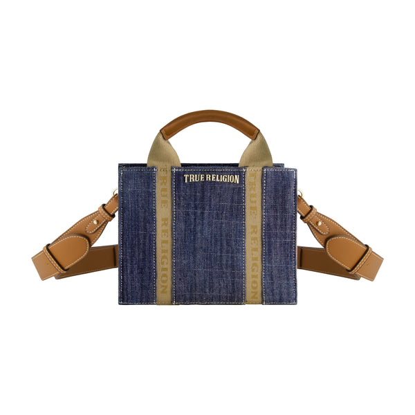 Concept One True Religion Licensed Denim Mini Box Tote With Adjustable Strap DARK DENIM