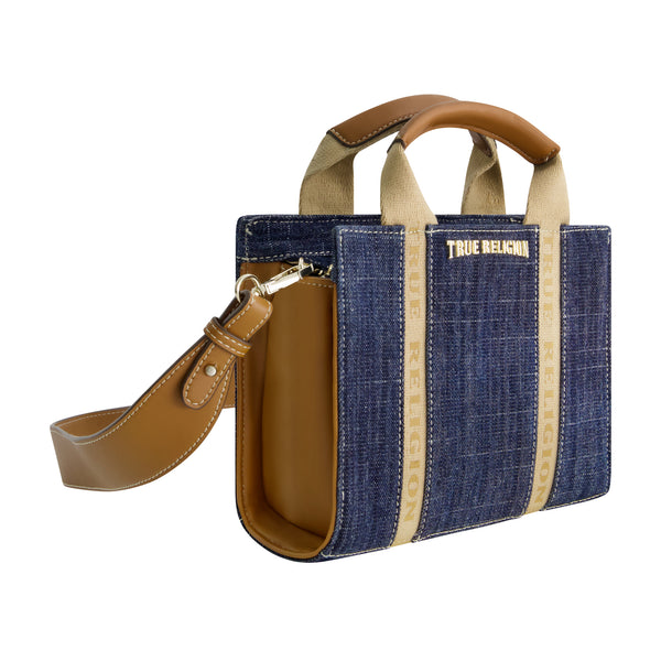 Concept One True Religion Licensed Denim Mini Box Tote With Adjustable Strap DARK DENIM