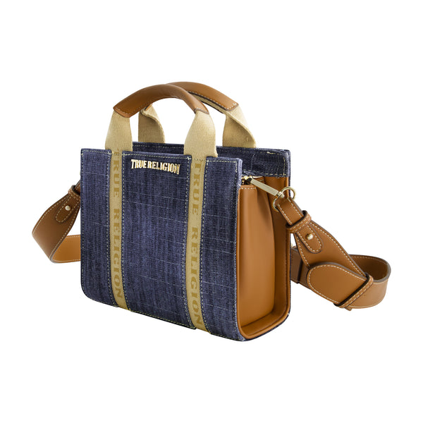 Concept One True Religion Licensed Denim Mini Box Tote With Adjustable Strap DARK DENIM