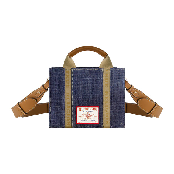 concept one True Religion Licensed Denim Mini Box Tote with Adjustable Strap DARK DENIM