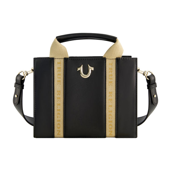 Concept One True Religion Licensed Faux Leather Mini Tote Bag With Branded Straps BLACK