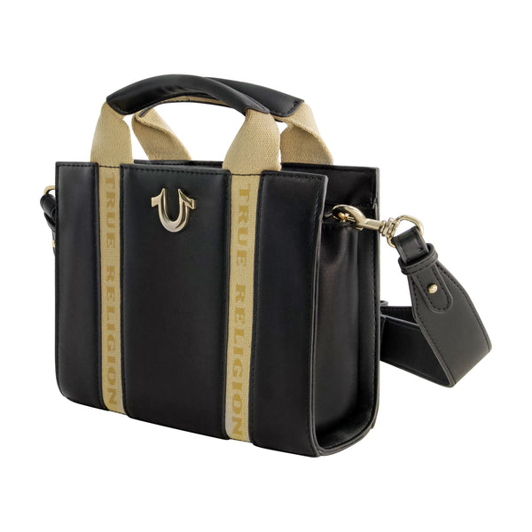 Concept One True Religion Licensed Faux Leather Mini Tote Bag With Branded Straps BLACK