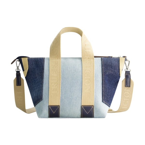 Concept One True Religion Licensed Patchwork Denim Tote Bag With Adjustable Strap DENIM/BLUE