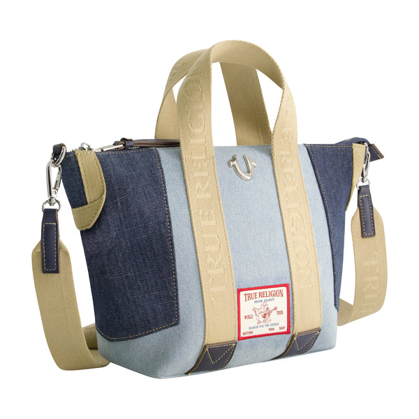 Concept One True Religion Licensed Patchwork Denim Tote Bag With Adjustable Strap DENIM/BLUE
