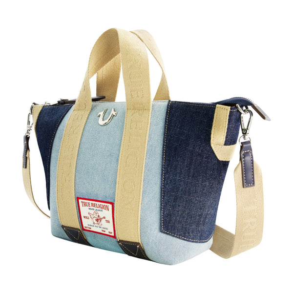 Concept One True Religion Licensed Patchwork Denim Tote Bag With Adjustable Strap DENIM/BLUE