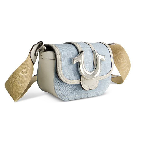 Concept One True Religion Mini Flap Crossbody Bag With Iconic U-Logo LIGHT BLUE