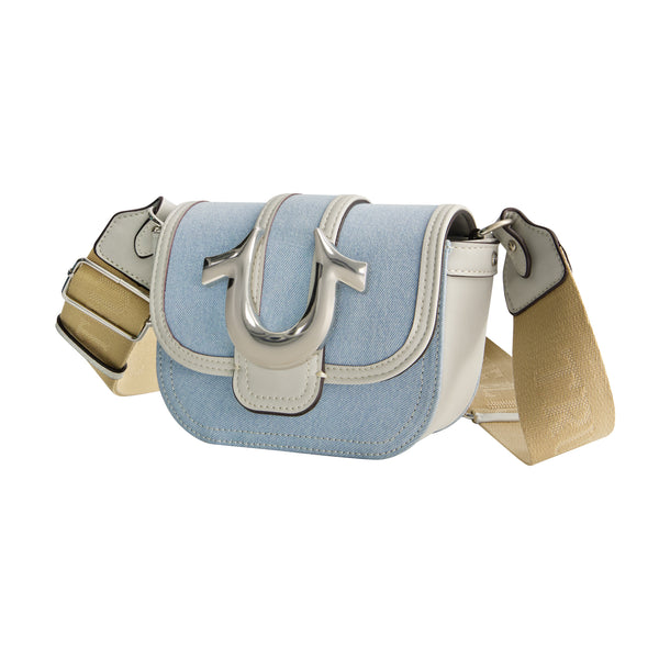 Concept One True Religion Mini Flap Crossbody Bag With Iconic U-Logo LIGHT BLUE