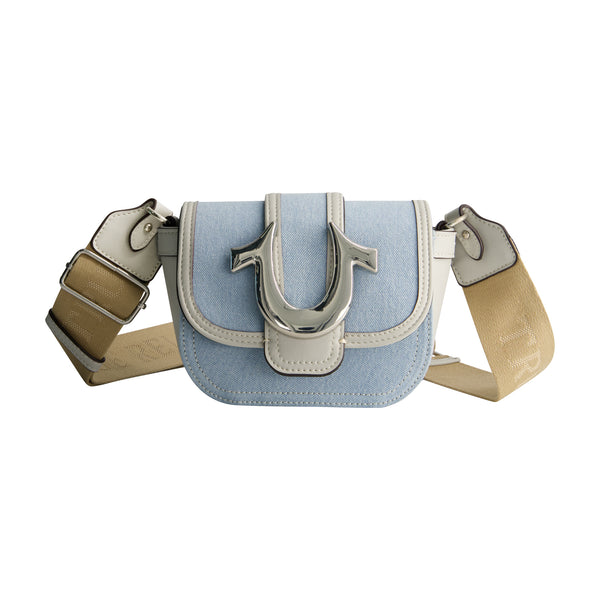 concept one True Religion Mini Flap Crossbody Bag with Iconic U-Logo LIGHT BLUE