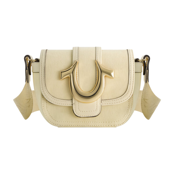 concept one True Religion Mini Flap Crossbody Bag with Iconic U-Logo BEIGE