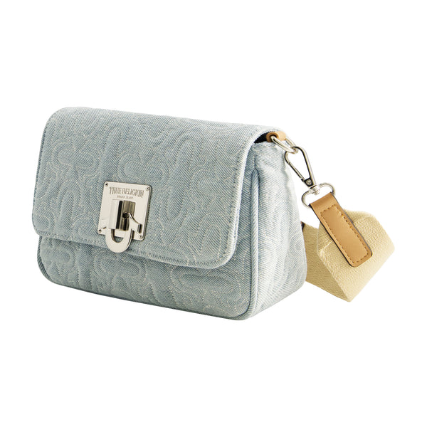 Concept One True Religion Quilted Denim Horseshoe Flap Crossbody Light Blue